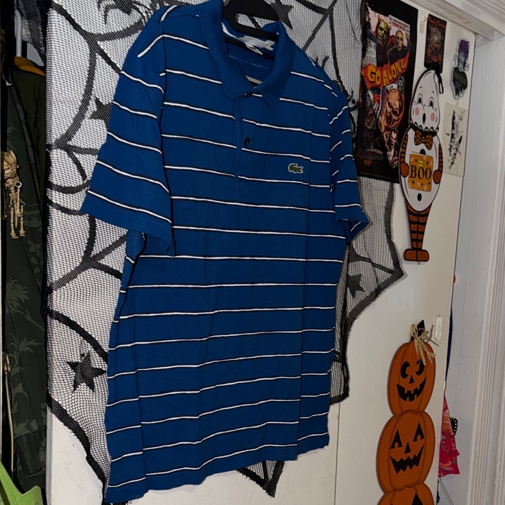 Lacoste Royal Blue Polo with White Stripes - Picture 6 of 8